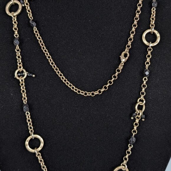 Long Black Glass & Metal Ring Necklace - Picture 4 of 5